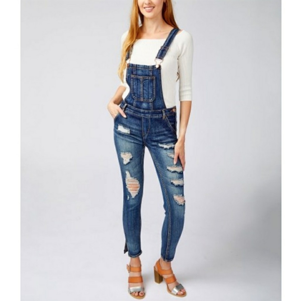 Dollhouse Distressed Skinny Jean junior Overalls